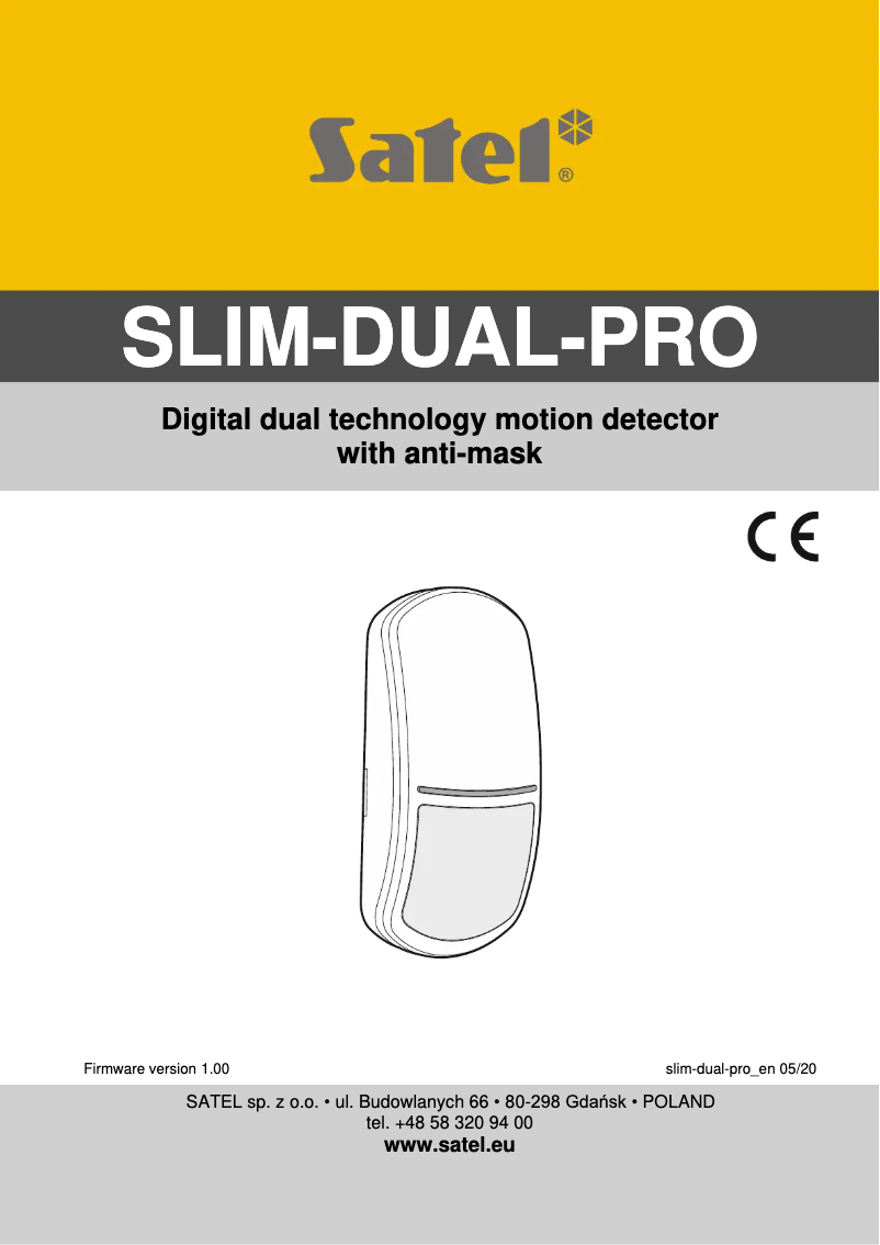 Page 1 de la notice Manuel utilisateur Satel SLIM-DUAL-PRO