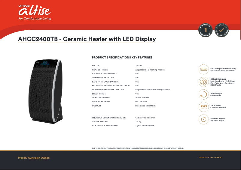 Page n°1 - Fiche technique Omega Altise AHCC2400TB