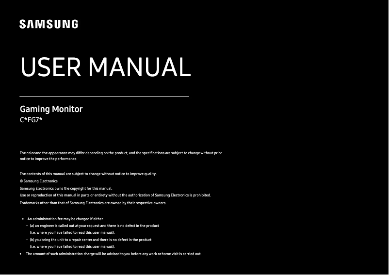Page 1 de la notice Manuel utilisateur Samsung LC24FG73FQLXZS