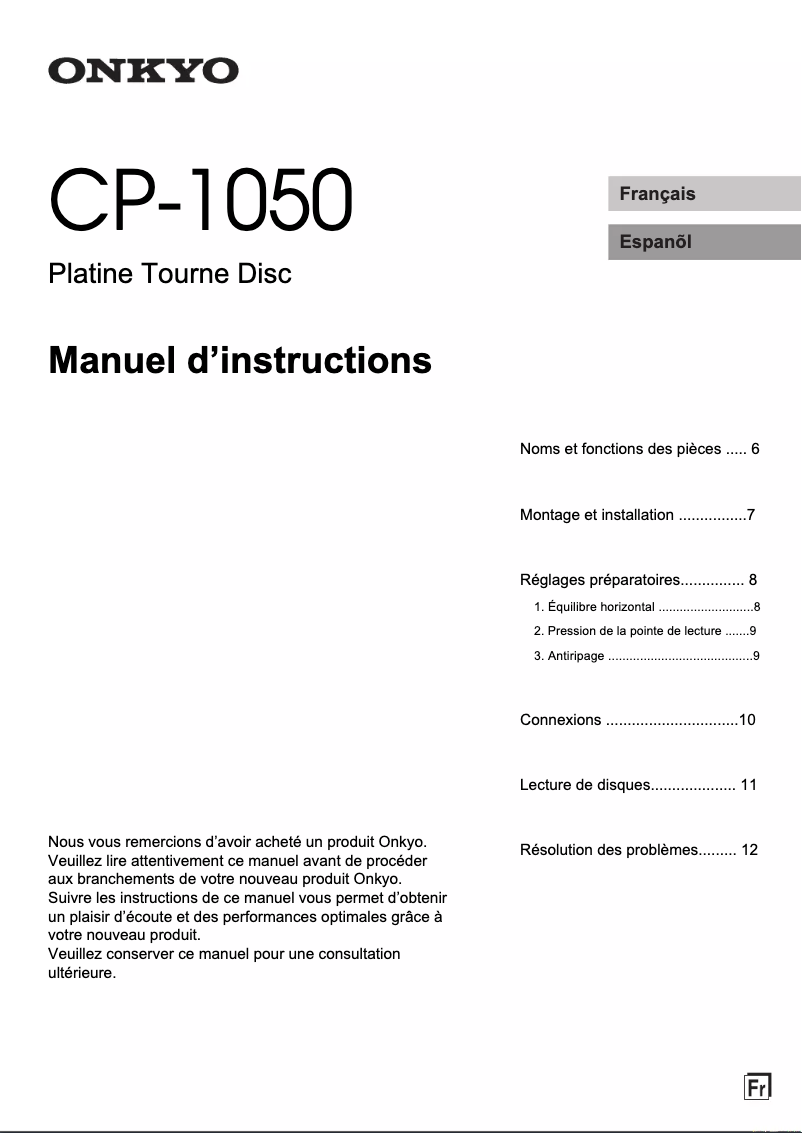Page n°1 - Manuel utilisateur Onkyo CP-1050