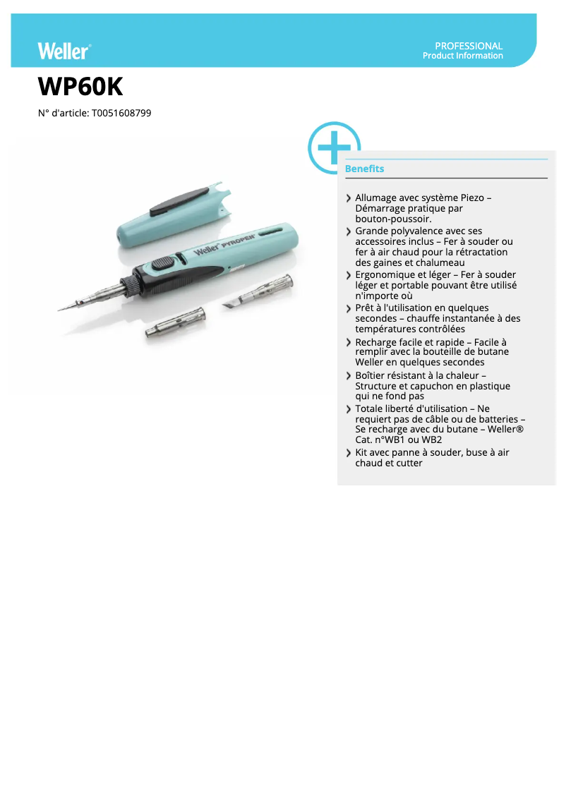 Page 1 de la notice Fiche technique Weller WP 60K