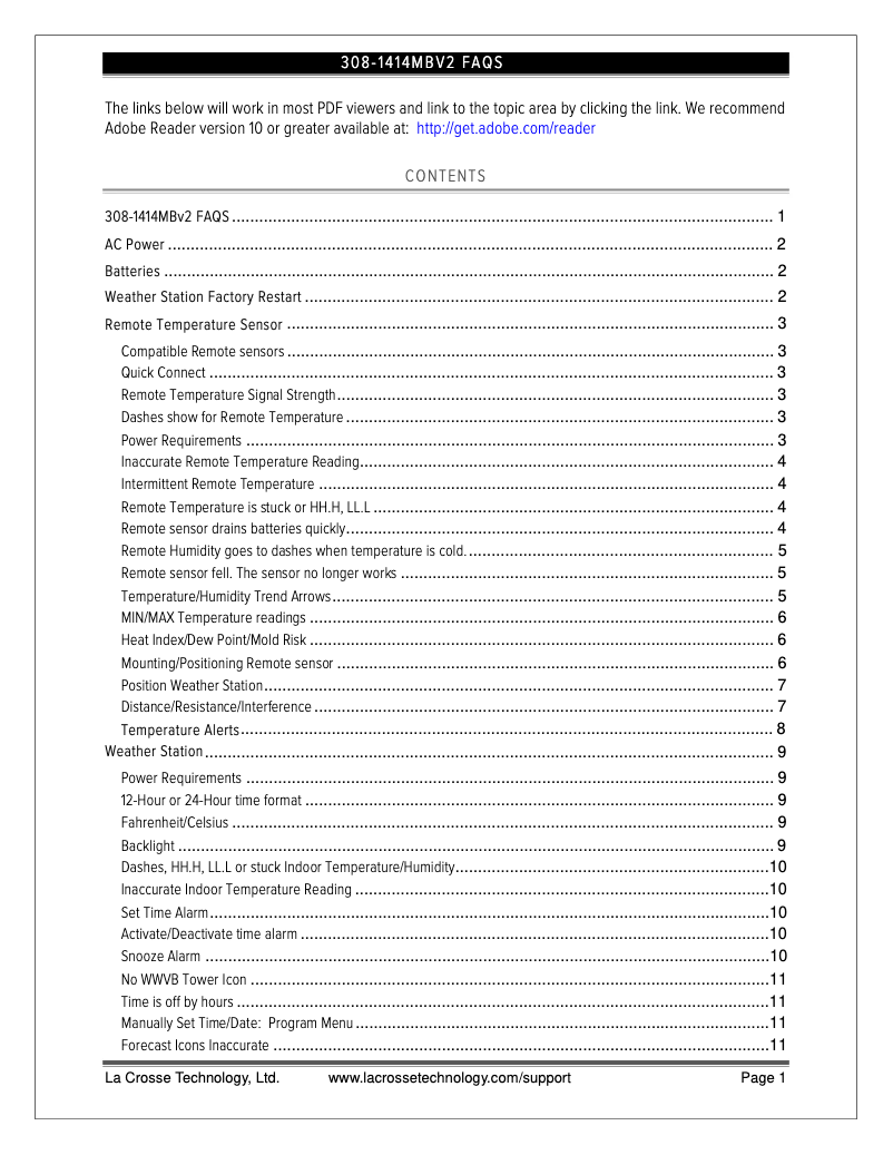 Page n°1 - FAQ La Crosse Technology 308-1414MBV2