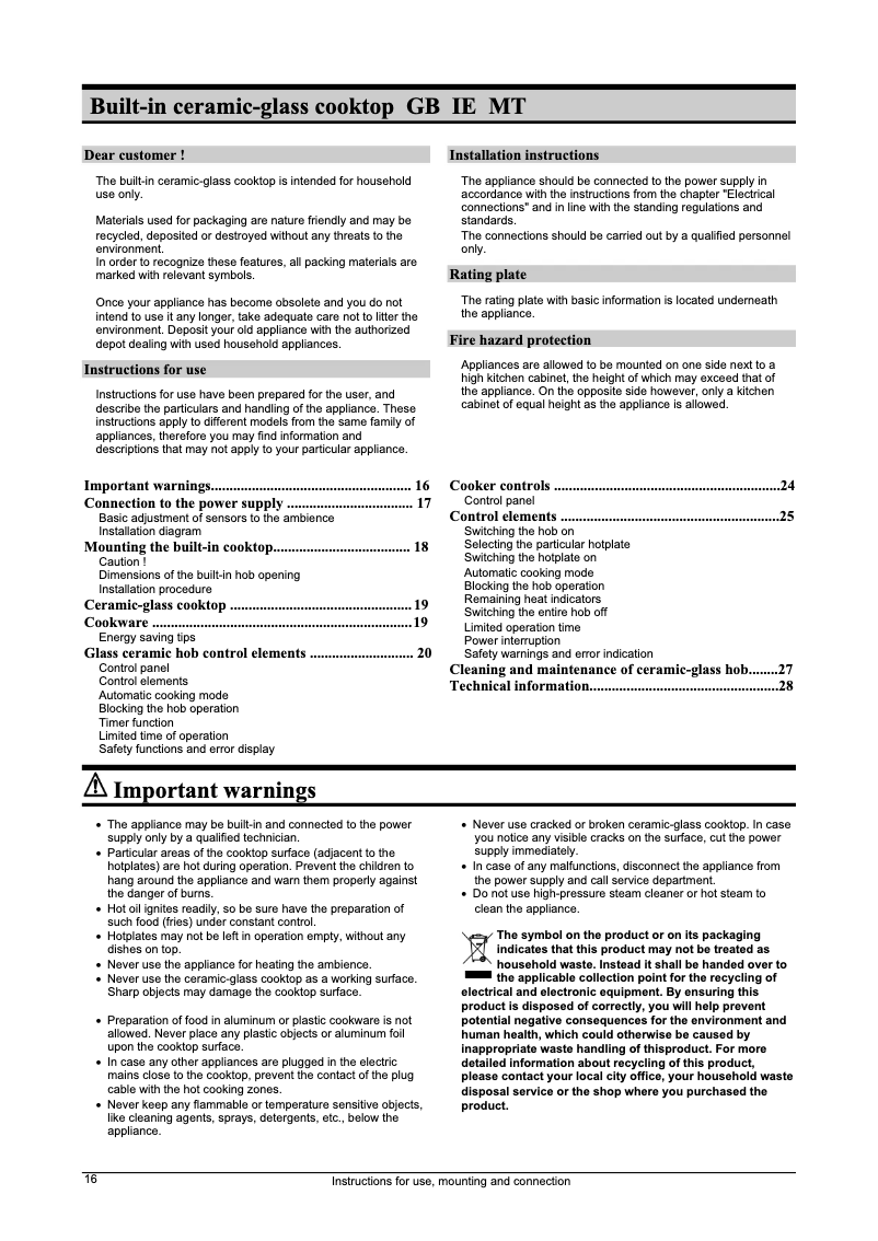 Page n°1 - Manuel utilisateur Gorenje ECT 600 E
