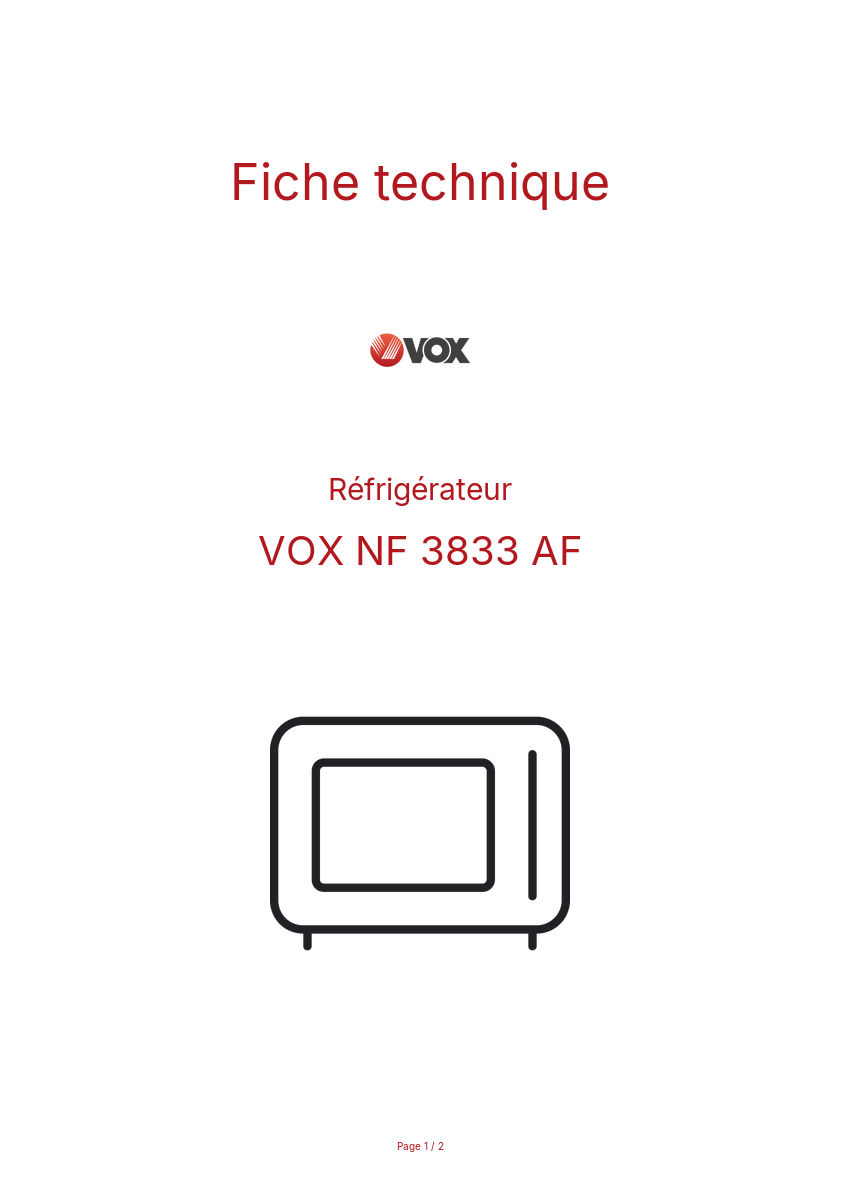 Page n°1 - Fiche technique VOX NF 3833 AF