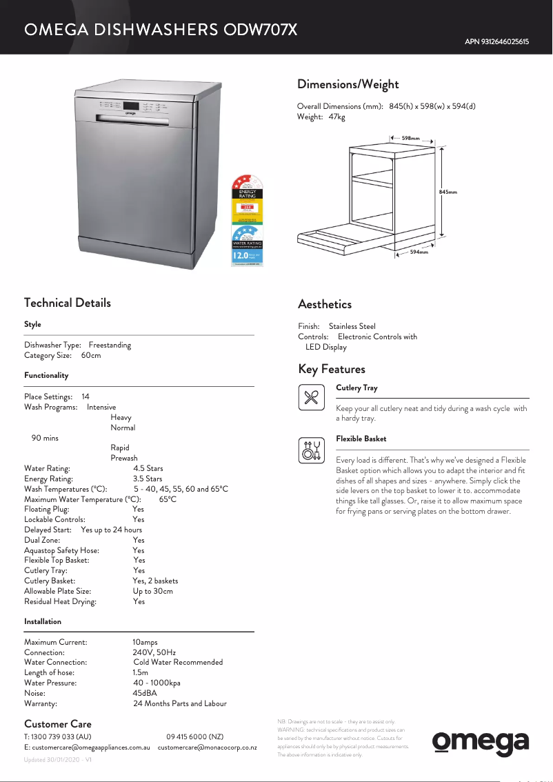 Page n°1 - Manuel utilisateur Omega ODW707X
