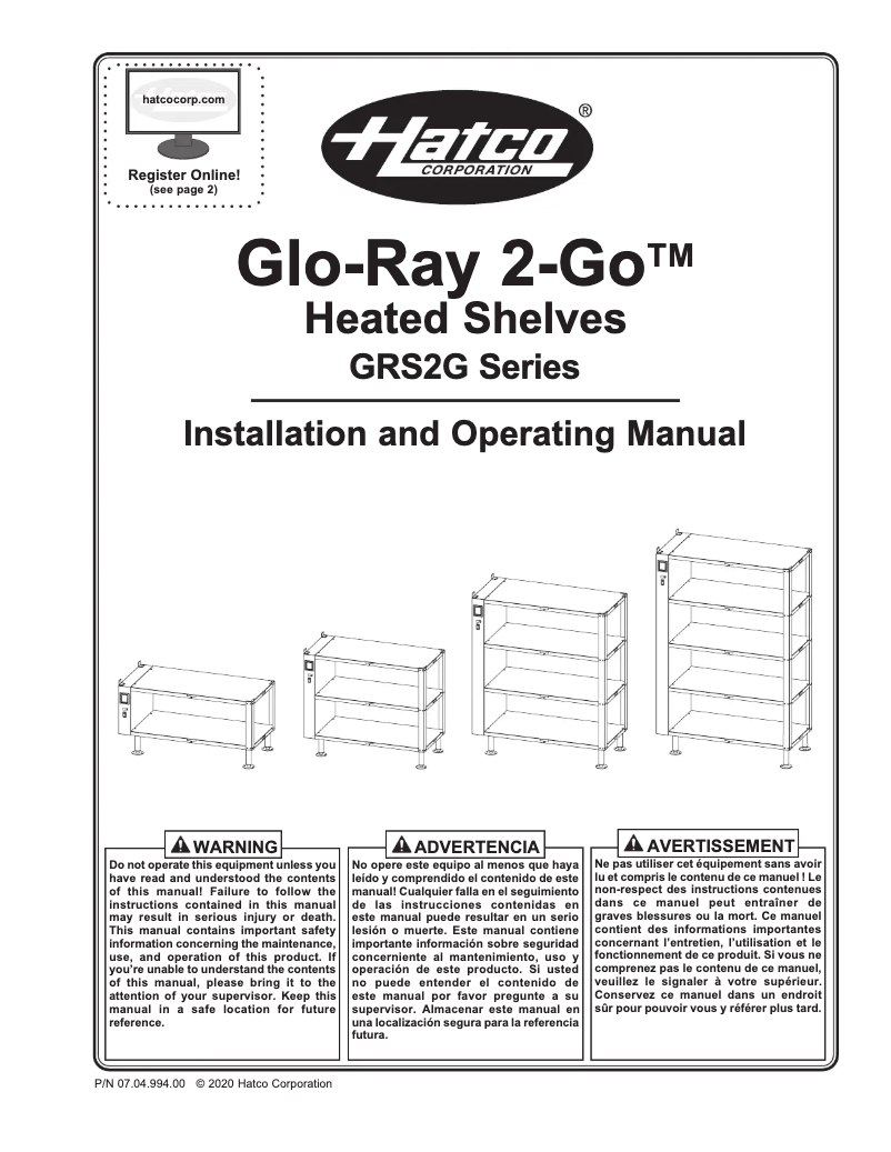 Page n°1 - Manuel utilisateur Hatco GRS2G-3920-3