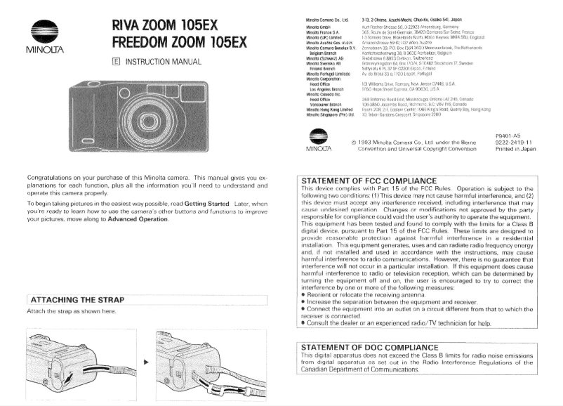 Page n°1 - Manuel utilisateur Konica Minolta Riva Zoom 105EX