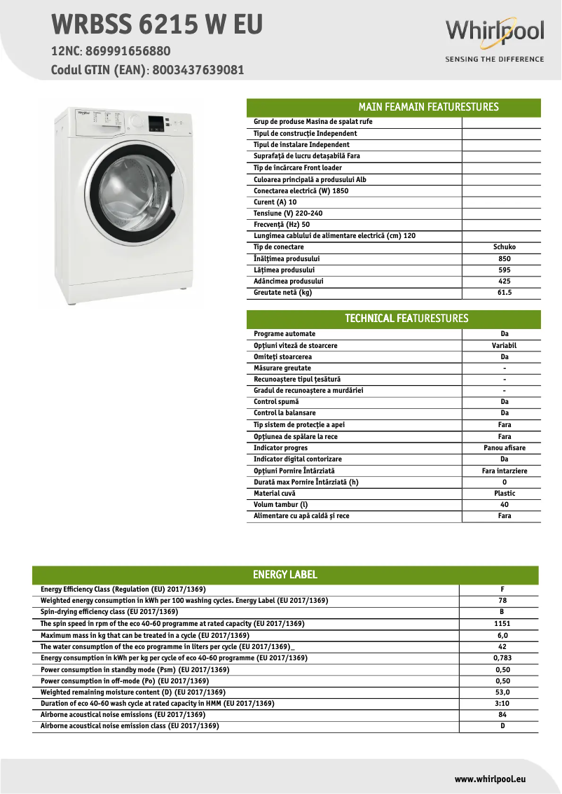 Imagen de la primera página del manual del dispositivo WRBSS6215 W EU
