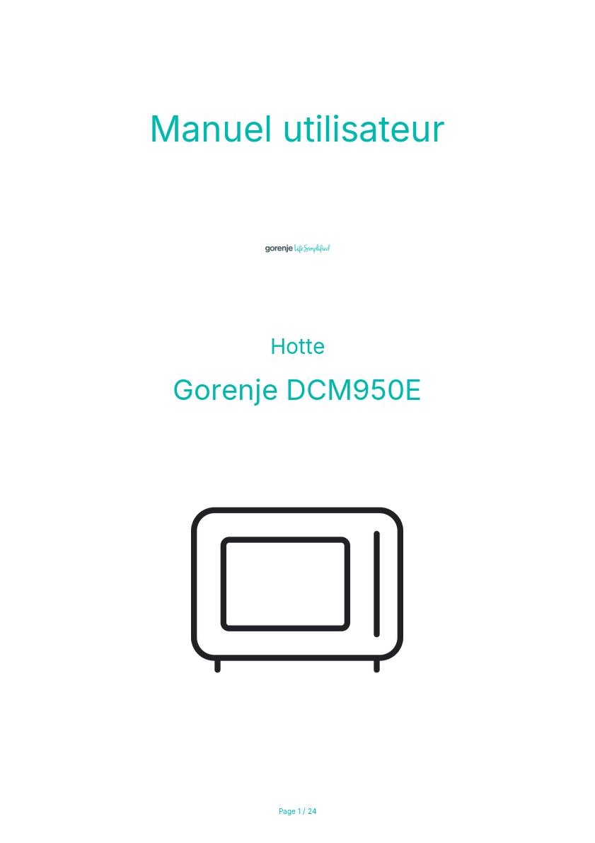 Page n°1 - Manuel utilisateur Gorenje DCM950E