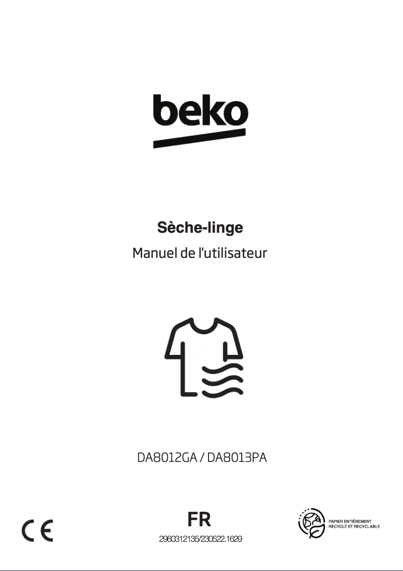 Page 1 de la notice Manuel utilisateur Beko DA8013PA
