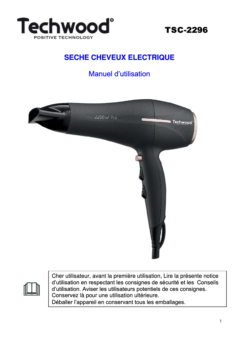 Page 1 de la notice Manuel utilisateur Techwood TSC-2296