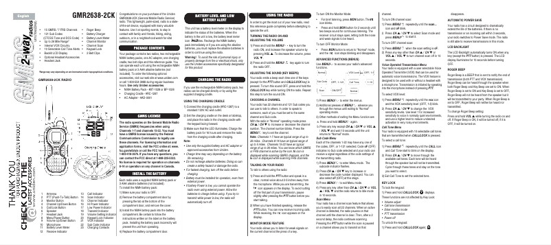 Page 1 de la notice Manuel utilisateur Uniden GMR2638-2CK