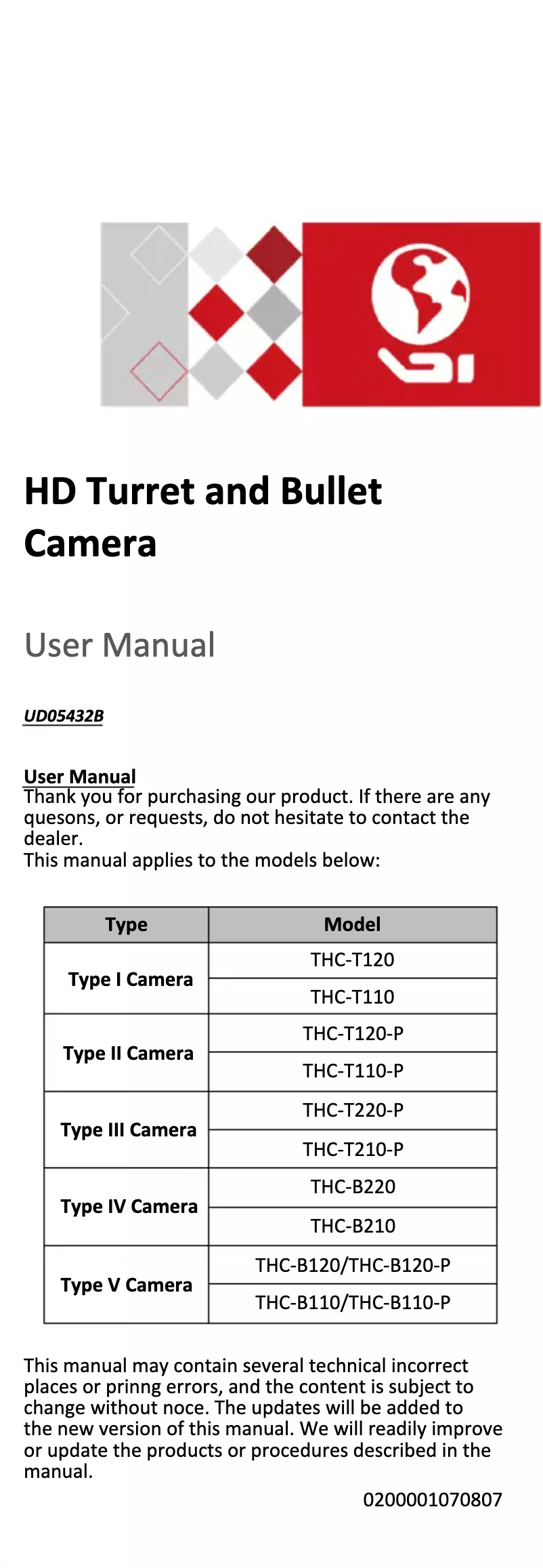 Image de la première page du manuel de l'appareil THC-T120-PC