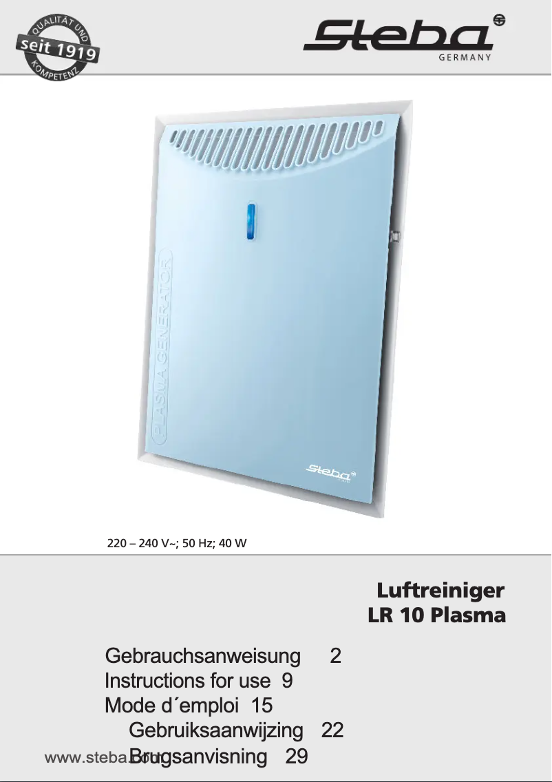 Page n°1 - Manuel utilisateur Steba LR 10 Plasma