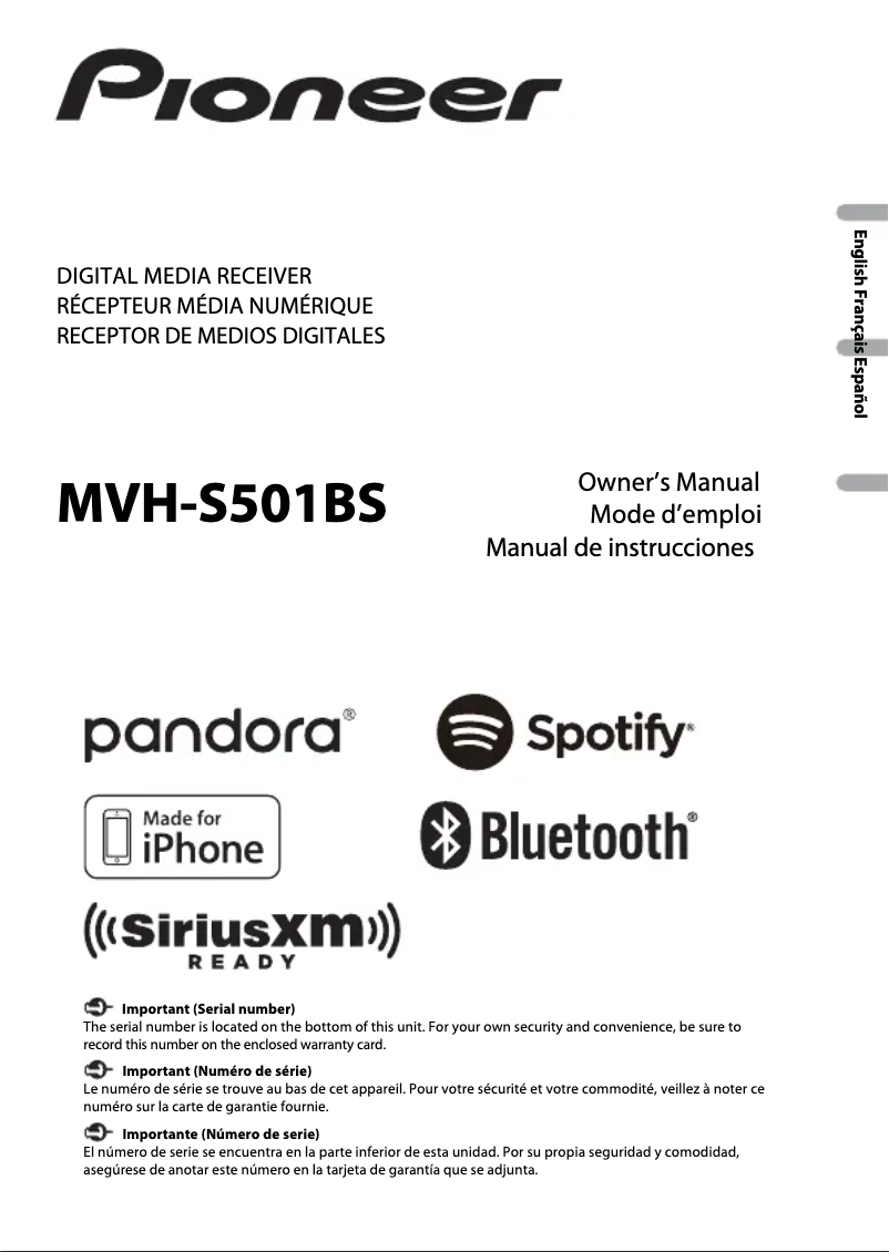 Page n°1 - Manuel utilisateur Pioneer MVH-S501BS