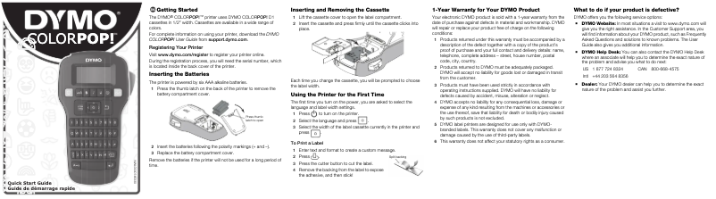 Page n°1 - Guide de démarrage rapide Dymo ColorPop