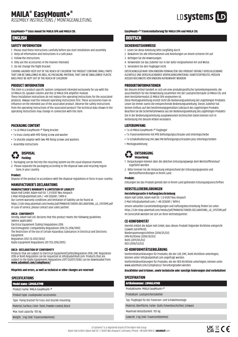 Image de la première page du manuel de l'appareil MAILA EasyMount+