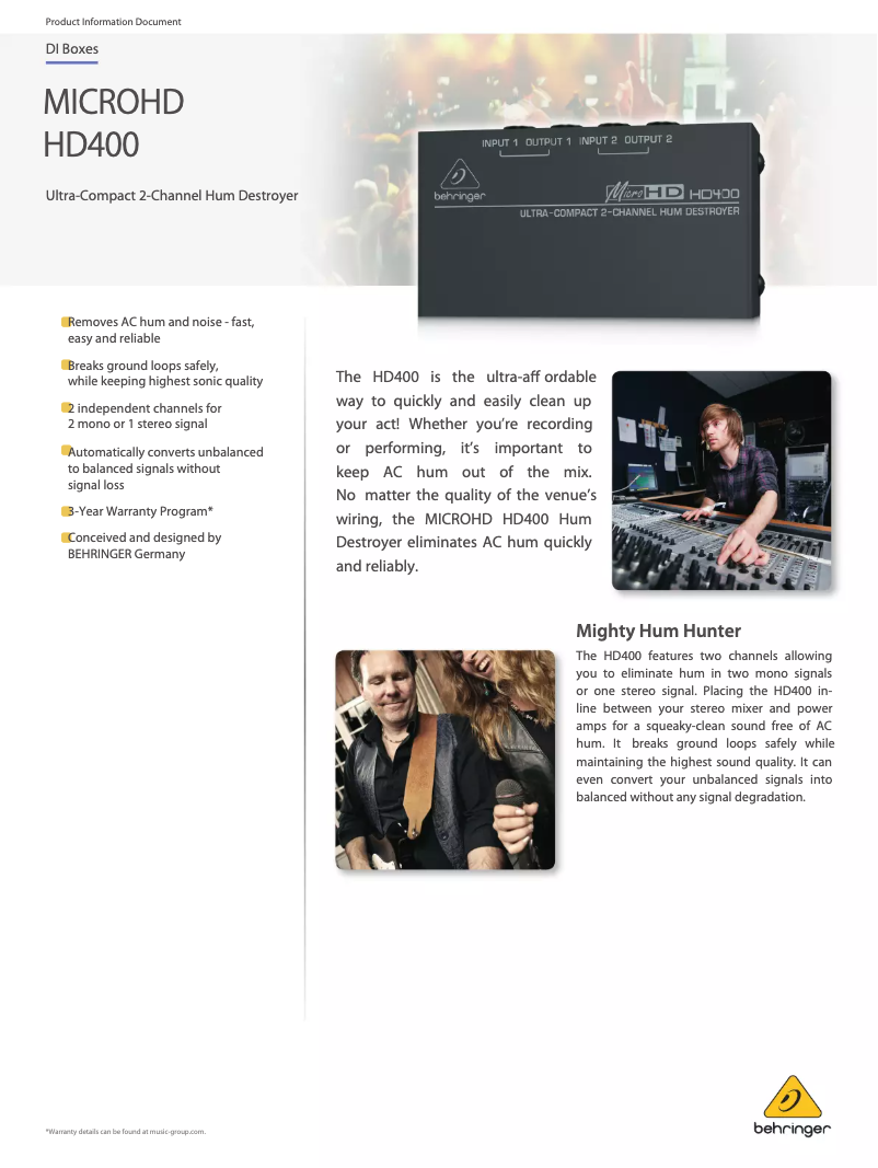 Page n°1 - Fiche technique Behringer MicroHD HD400