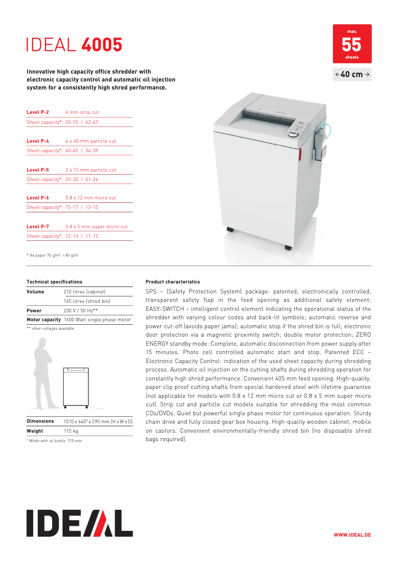 Página 1 del manual Ficha técnica Ideal 4005