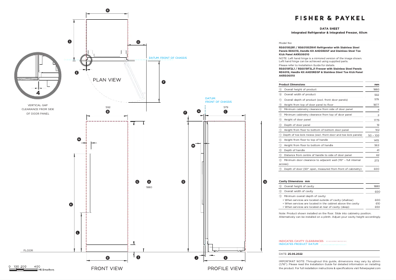 Page 1 de la notice Fiche technique Fisher & Paykel RS6019F3LJ1