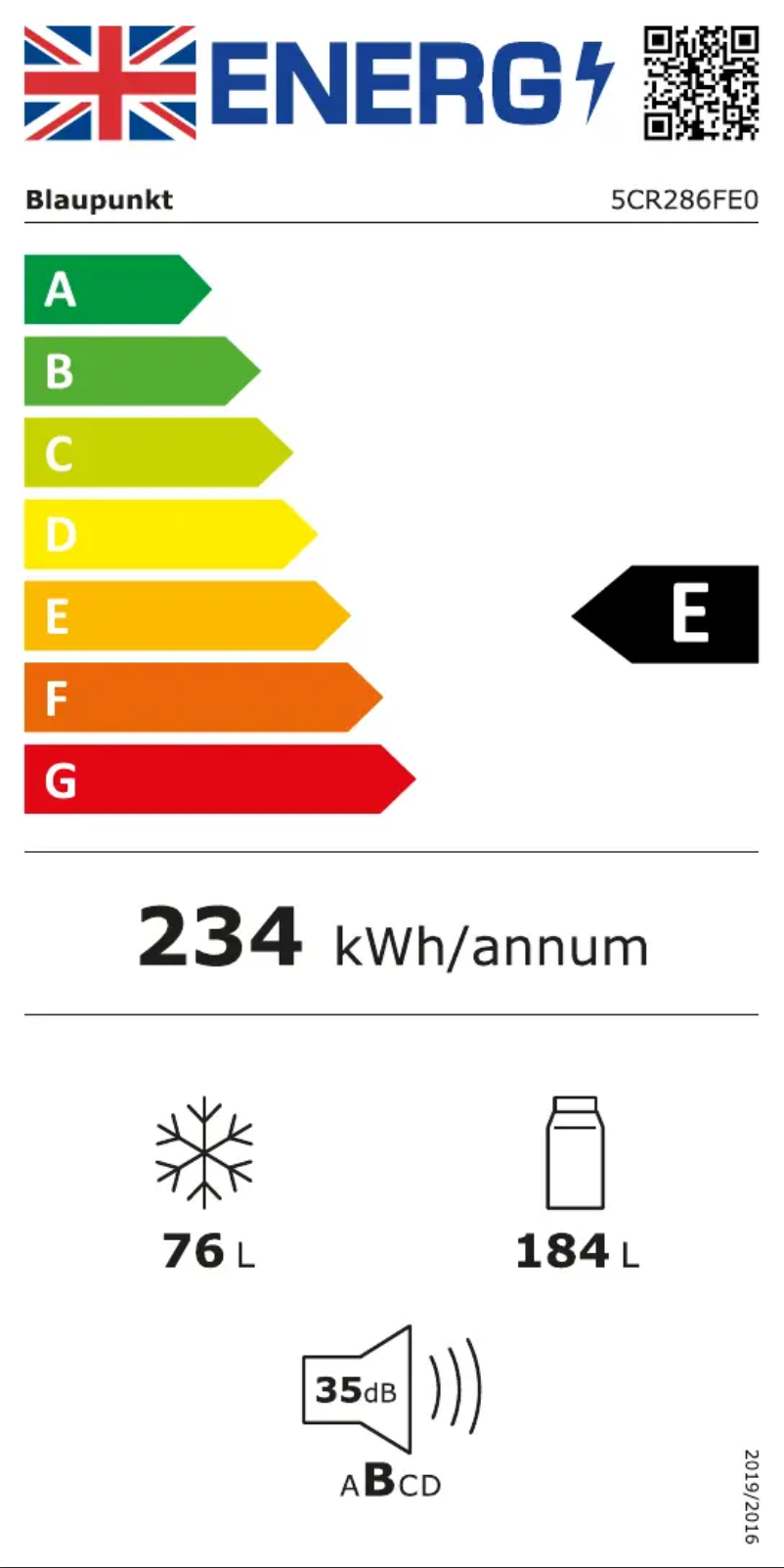 Page n°1 - Label énergétique Blaupunkt 5CR286FE0