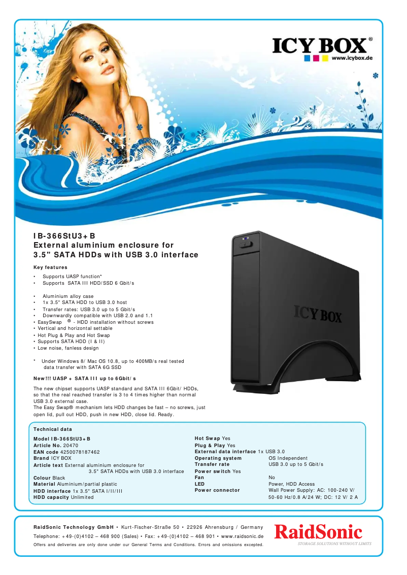 Page 1 de la notice Fiche technique Icy Box IB-366StU3+B