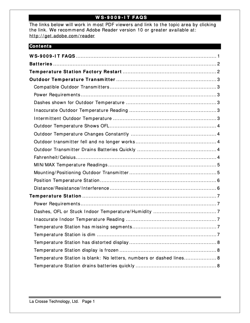 Page n°1 - FAQ La Crosse Technology WS-9009BK-IT