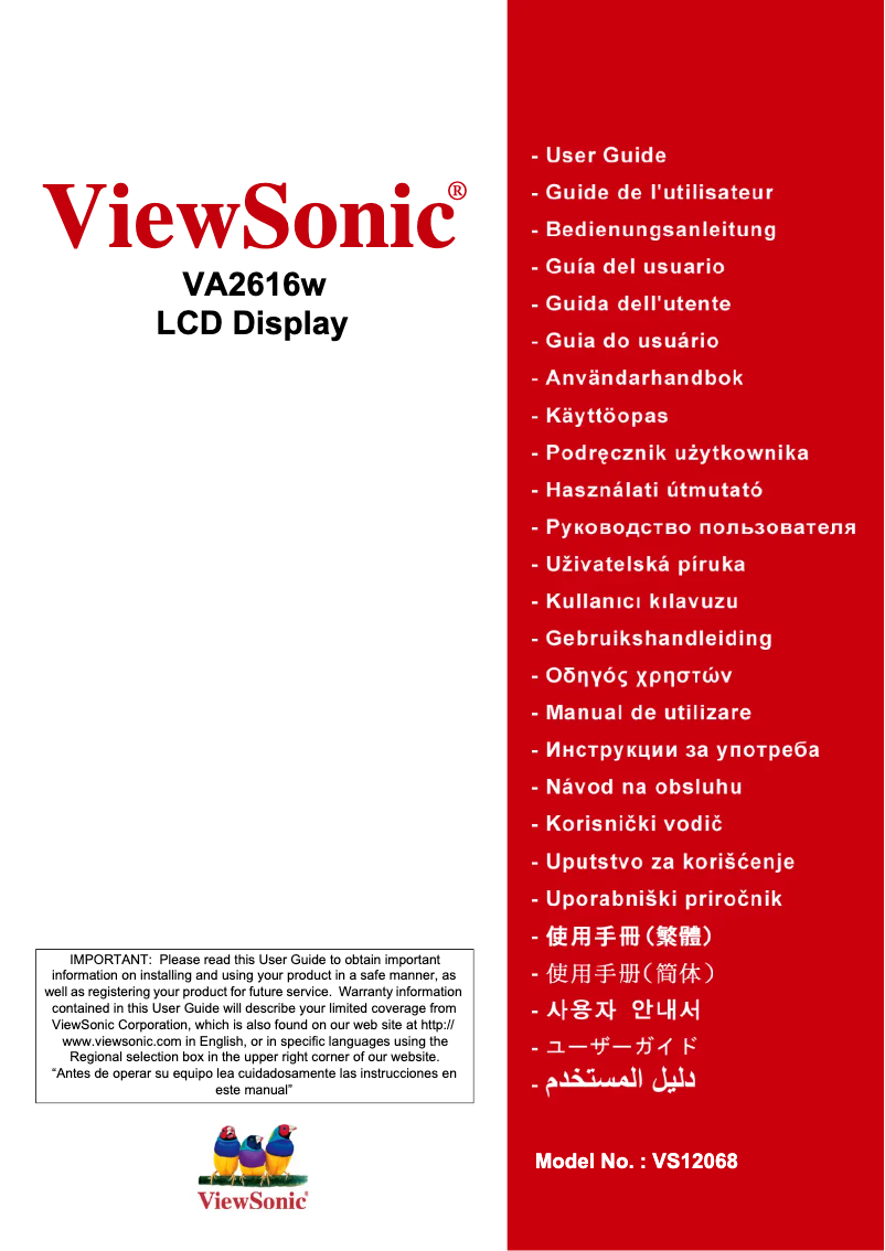 Page 1 de la notice Manuel utilisateur Viewsonic VA2616w