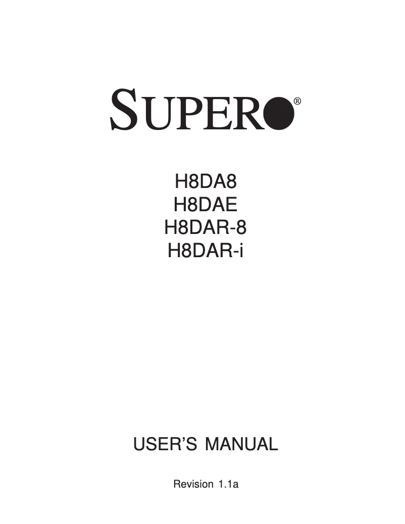 Page n°1 - Manuel utilisateur Supermicro H8DAR-8