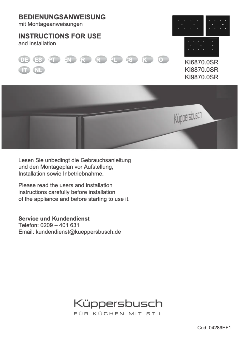 Page 1 de la notice Manuel utilisateur Küppersbusch KI8870.0SR