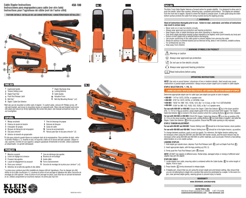 Page 1 de la notice Manuel utilisateur Klein Tools 450-100