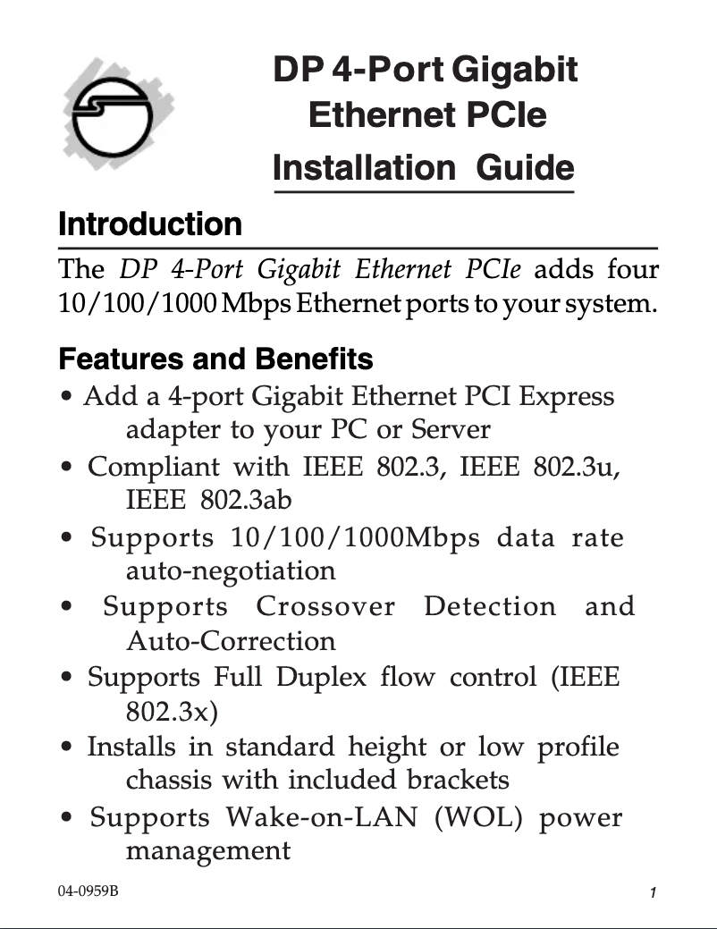 Page 1 de la notice Manuel utilisateur Siig CN-GP4111-S1