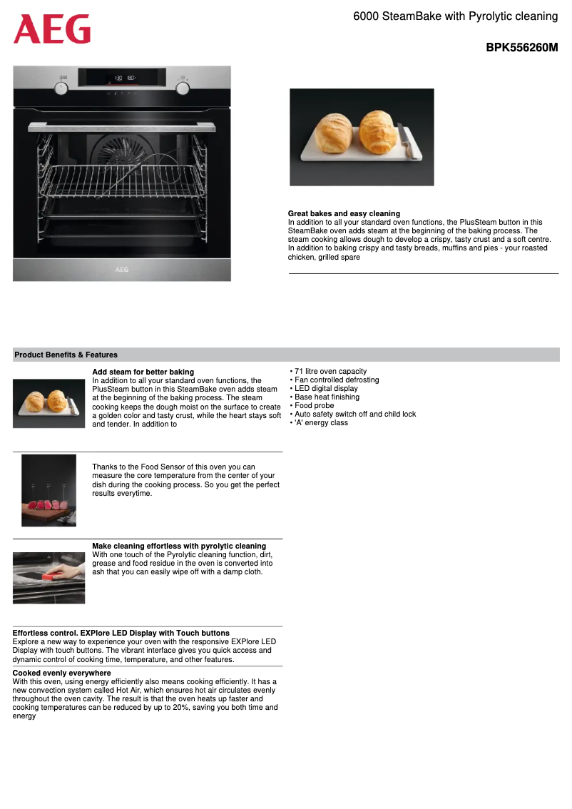 Page 1 de la notice Fiche technique AEG BPK556260M