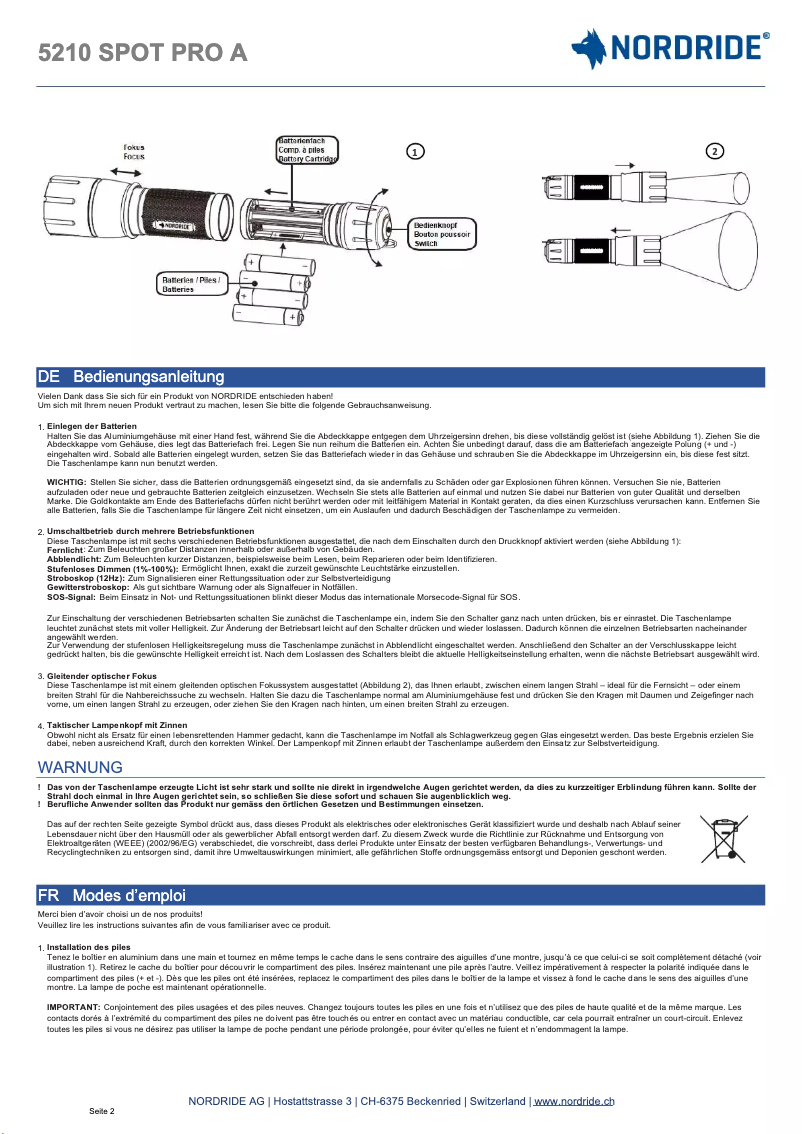 Page n°1 - Manuel utilisateur Nordride 5210 Spot Pro A