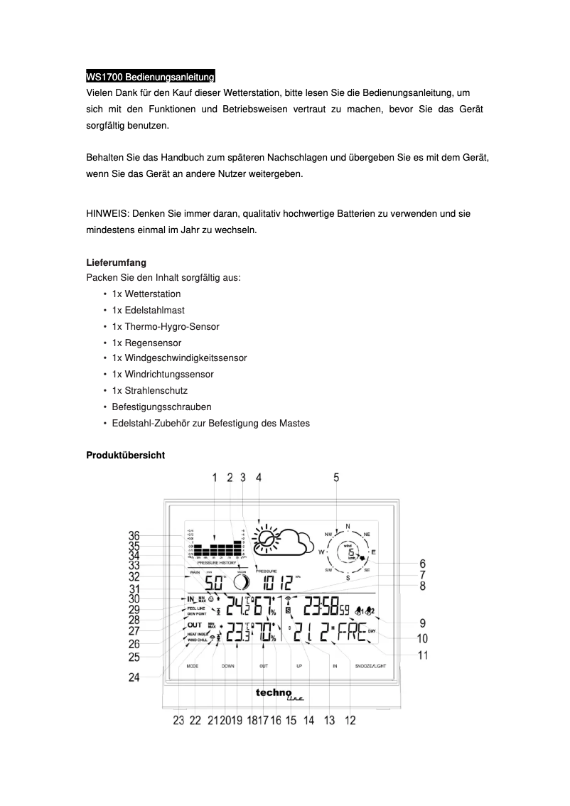 Image de la première page du manuel de l'appareil WS 1700