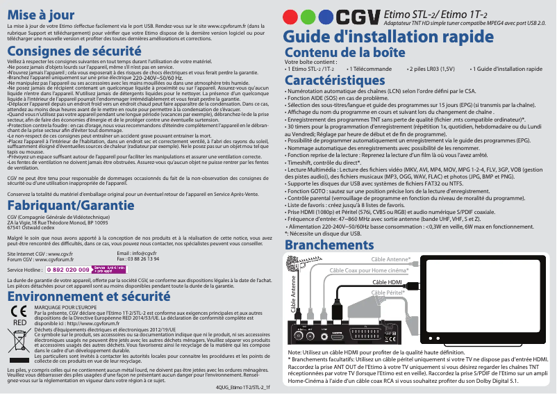 Page 1 de la notice Manuel utilisateur CGV Etimo 1T-2