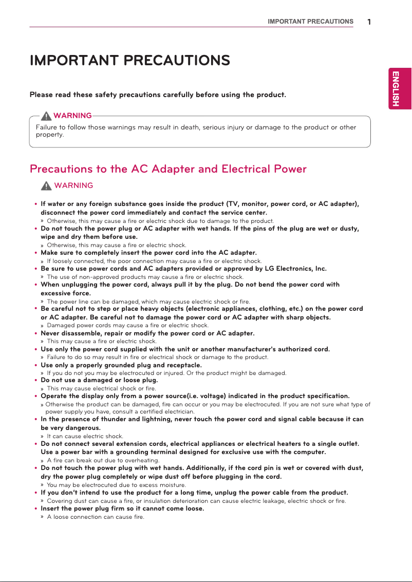 Page 1 de la notice Manuel utilisateur LG 24MB35PU-B