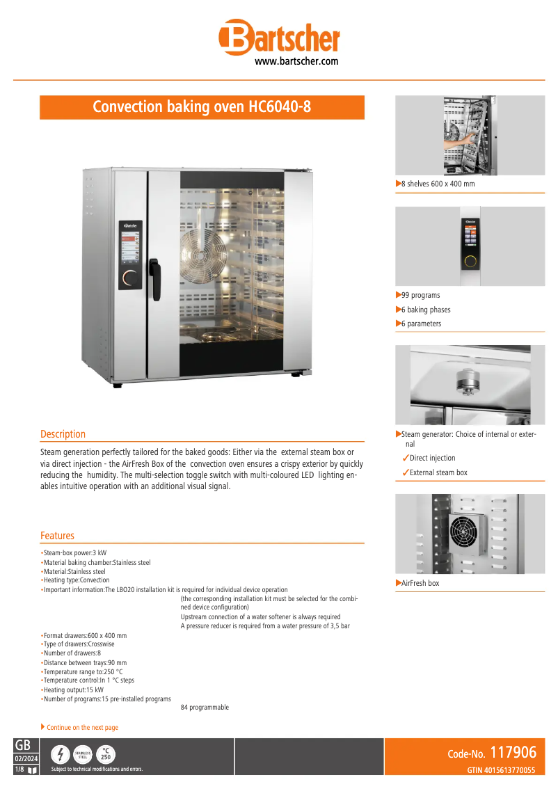 Page n°1 - Fiche technique Bartscher HC6040-8