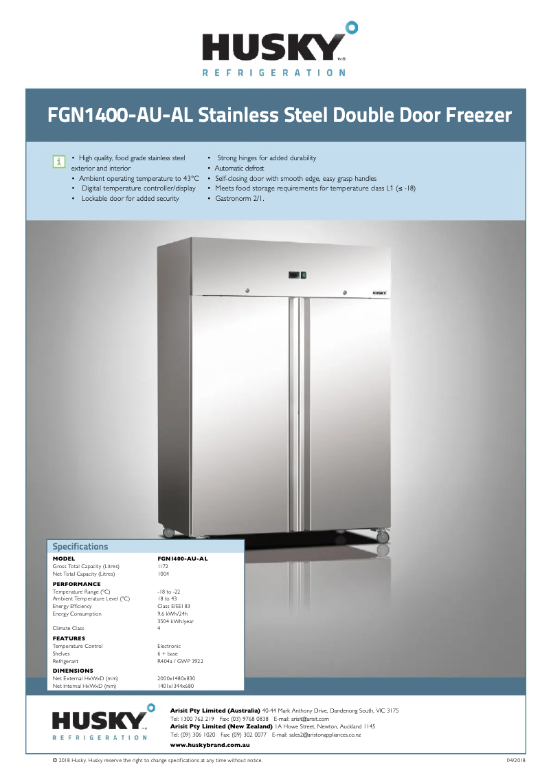 Página 1 del manual Ficha técnica Husky FGN1400-AU-AL