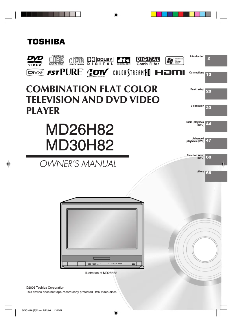 Page n°1 - Manuel utilisateur Toshiba MD26H82