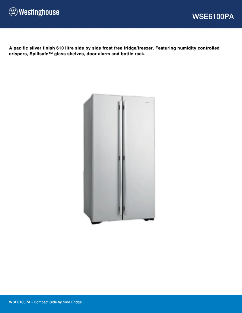Page 1 de la notice Fiche technique Westinghouse WSE6100PA