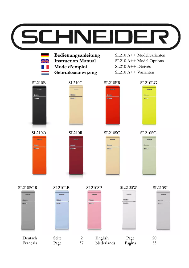 Page 1 de la notice Manuel utilisateur Schneider SL 210 SG-DD A++