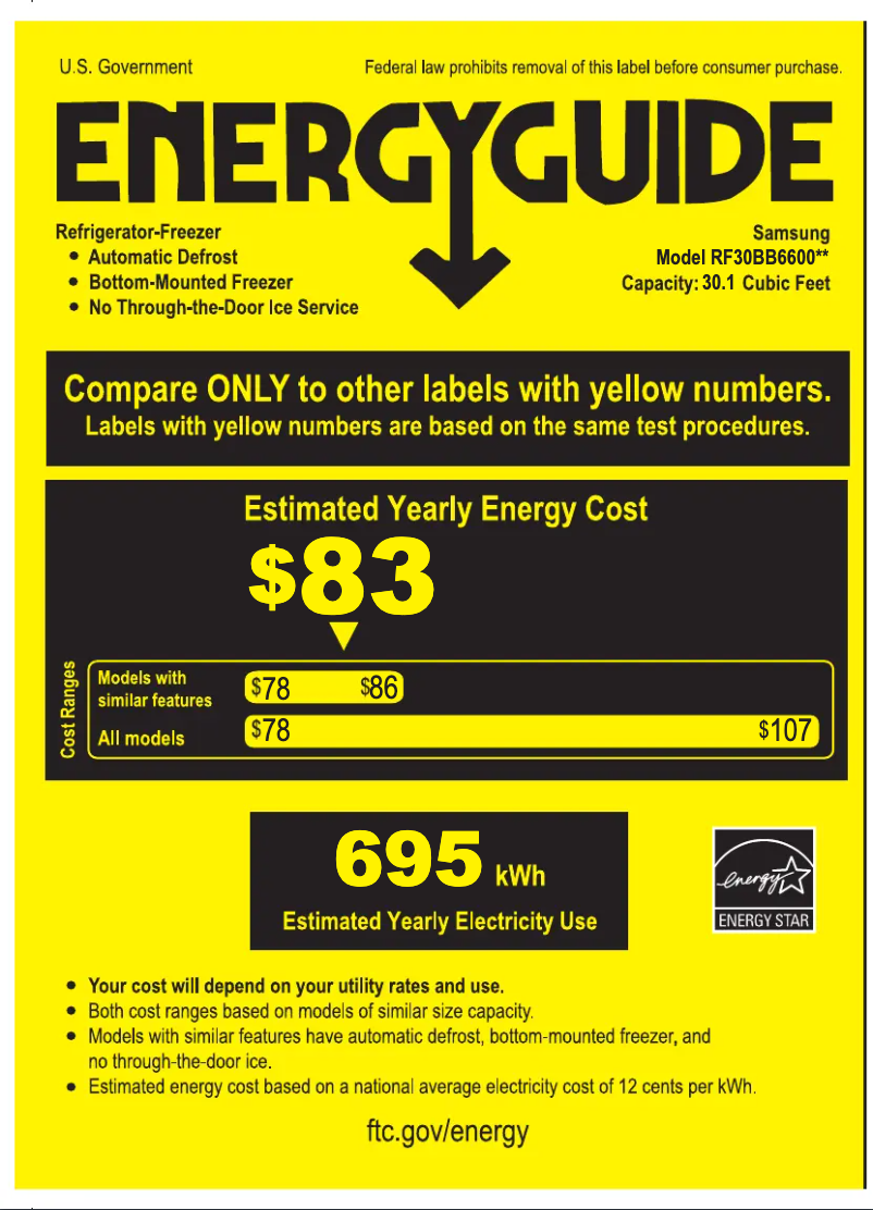 Page 1 de la notice Label énergétique Samsung RF30BB660012
