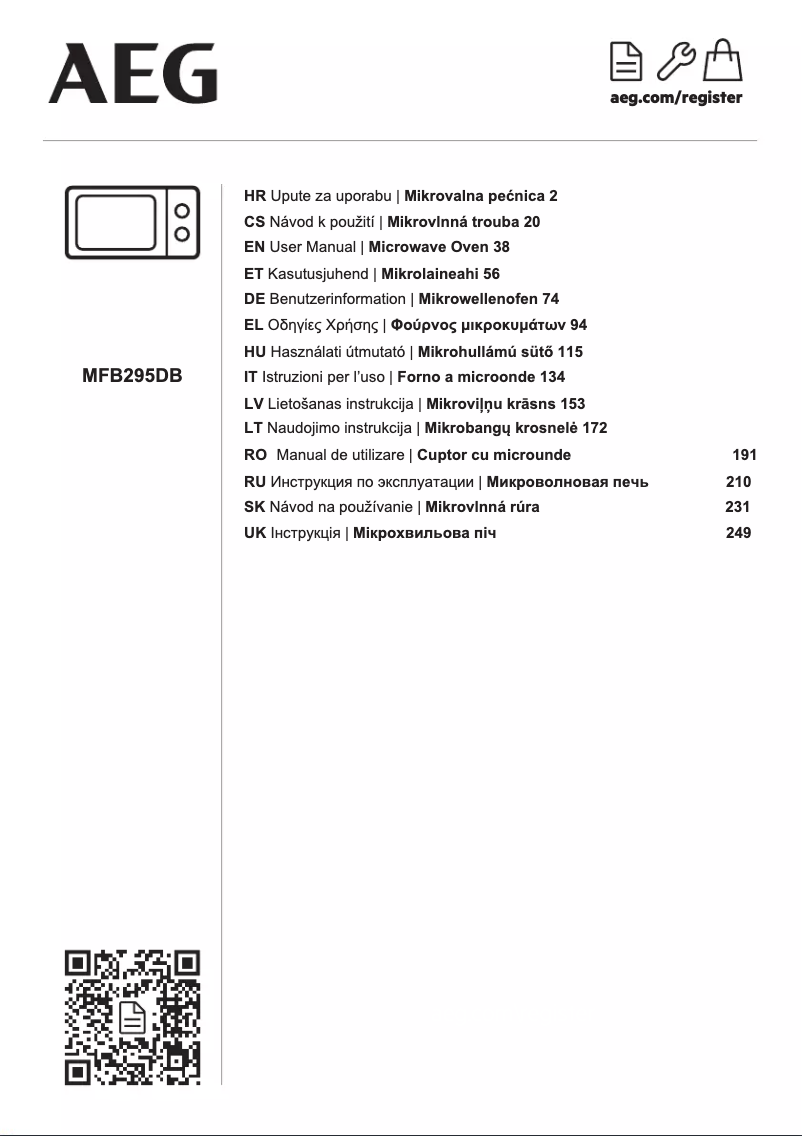 Page 1 de la notice Manuel utilisateur AEG MFB295DB