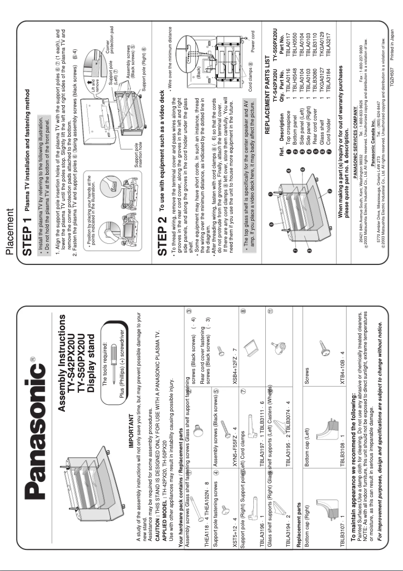 Page 1 de la notice Manuel utilisateur Panasonic TY-S42PX20U
