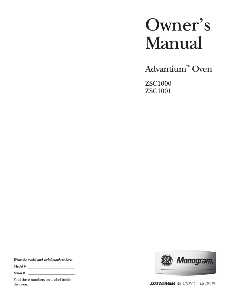 Page n°1 - Manuel d'utilisation et d'entretien GE ZSC1000KBB