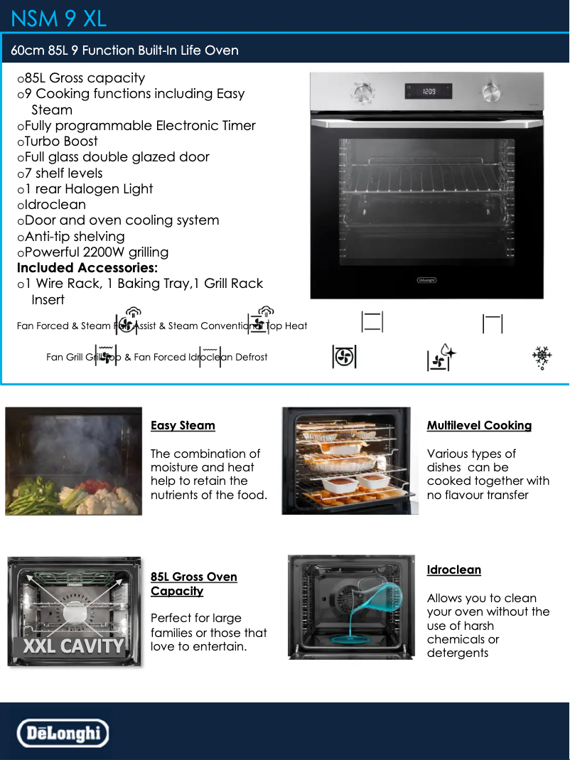 Page 1 de la notice Fiche technique DeLonghi NSM 9 XL