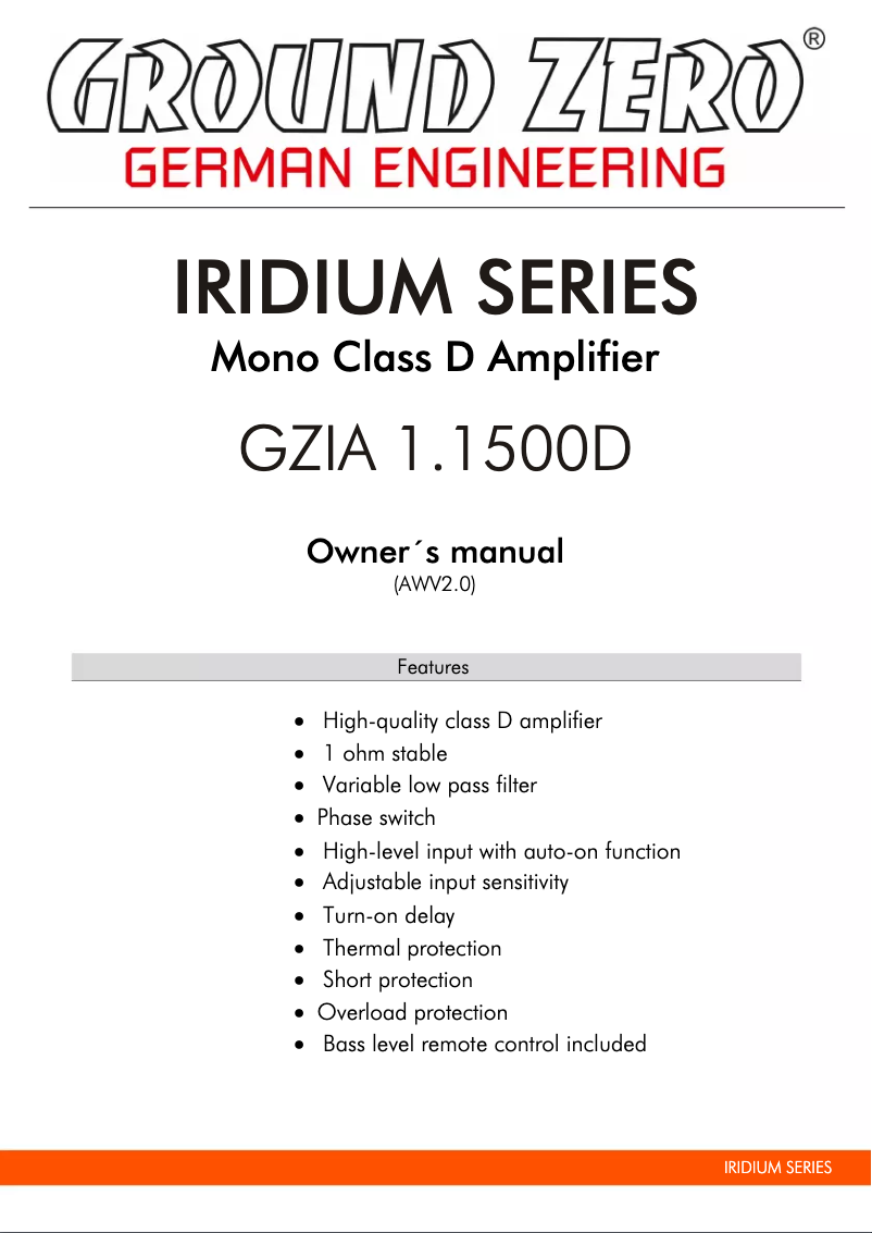 Page 1 of the manual User Manual Ground Zero GZIA 1.1500D