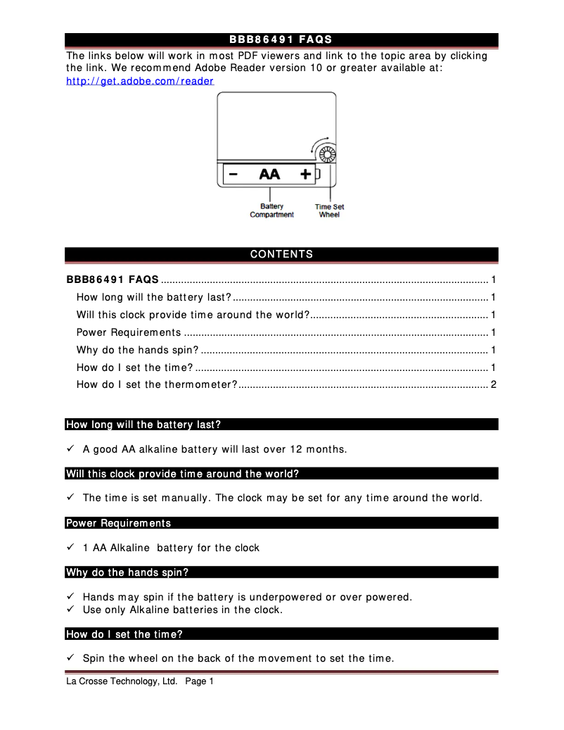 Page 1 de la notice FAQ La Crosse Technology BBB86064