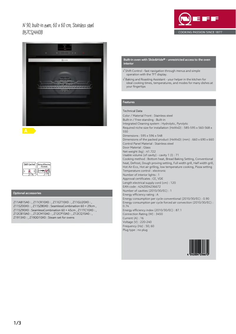 Page n°1 - Fiche technique Neff B57CS24H0B